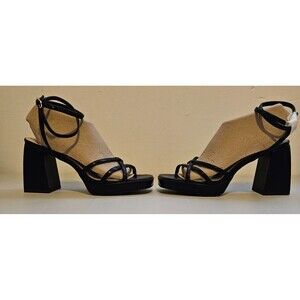 Reitoye Black Strappy Platform Block Heels with Ankle Strap Women's Size 8.5